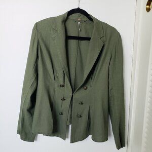 Free People Linen Blend Military Style Lightweight Green Blazer Jacket